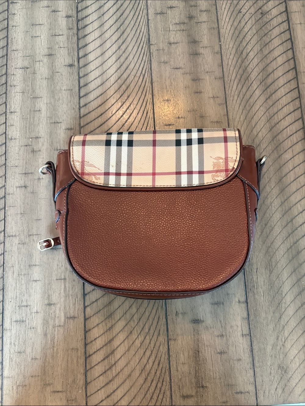 Burberry Brown Leather Crossbody with Signature Check Flap - Picture 3 of 9